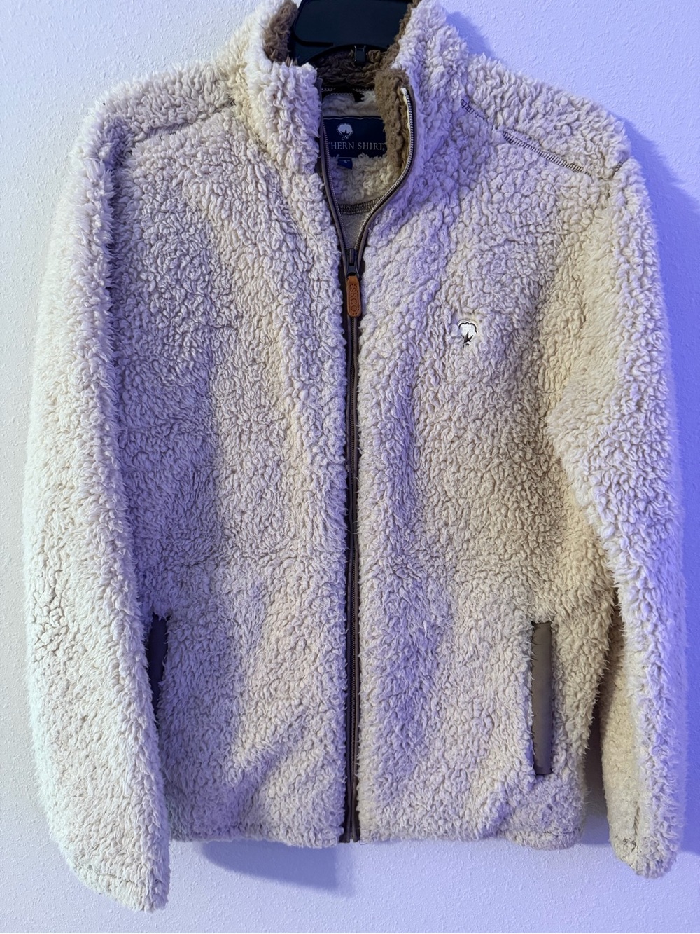 The Southern Shirt Company Cream Sherpa Zip Jacket